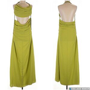 Violet Aurora Split Goddess Gown Dress Maxi Green M Chain Gathered Green NWT
